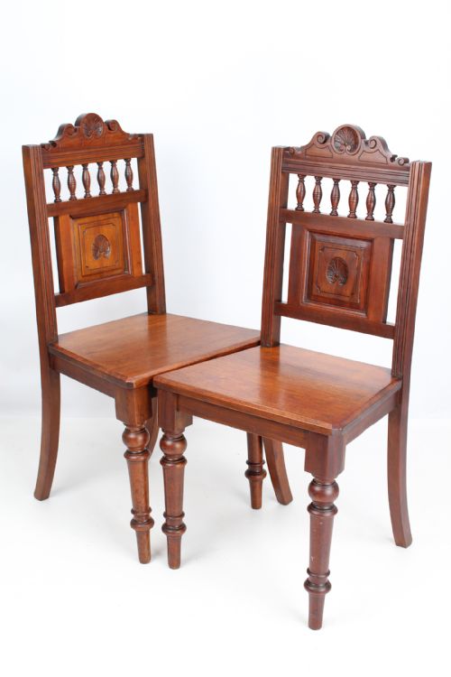 Pair Victorian Walnut Hall Chairs