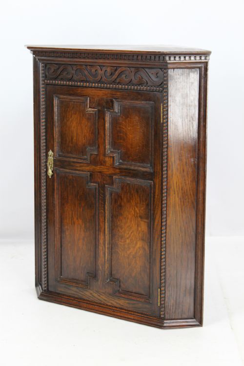 Small Jacobean Revival Oak Hanging Corner Cupboard