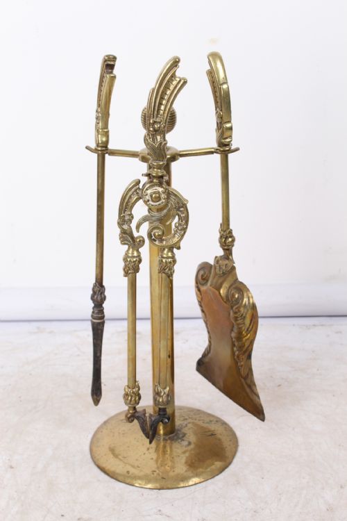 Set Victorian Brass Fire Irons Companion Set