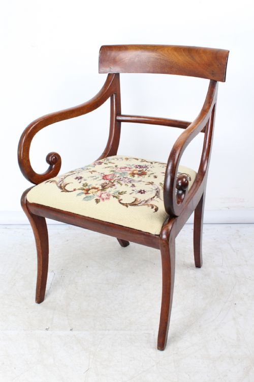 Antique Mahogany Scroll Arm Desk Chair
