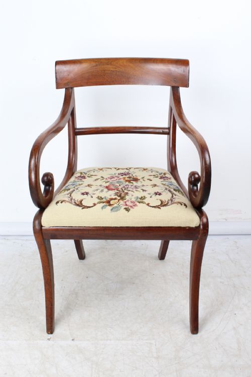 fig 1. Antique Mahogany Scroll Arm Desk Chair