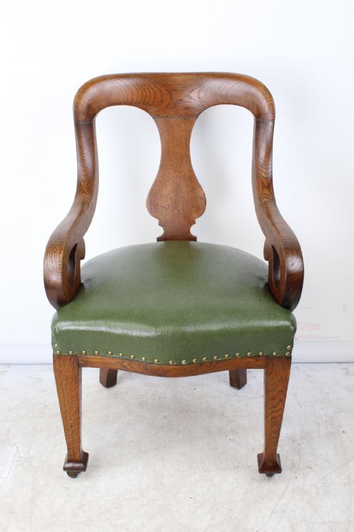 Antique Victorian Oak Scroll Arm Desk Chair