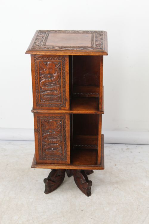 fig 1. Small Antique Anglo-Indian Kashmiri Dragon Carved Revolving Bookcase