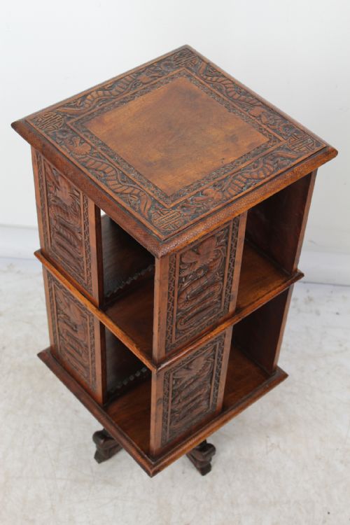 fig 2. Small Antique Anglo-Indian Kashmiri Dragon Carved Revolving Bookcase