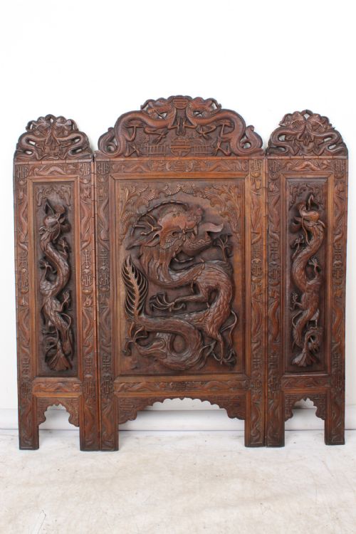 Large Antique Anglo-indian Kashmiri Walnut Fire Screen