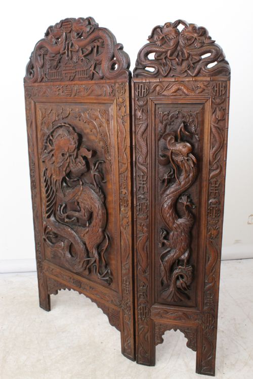 fig 1. Large Antique Anglo-Indian Kashmiri Walnut Fire Screen