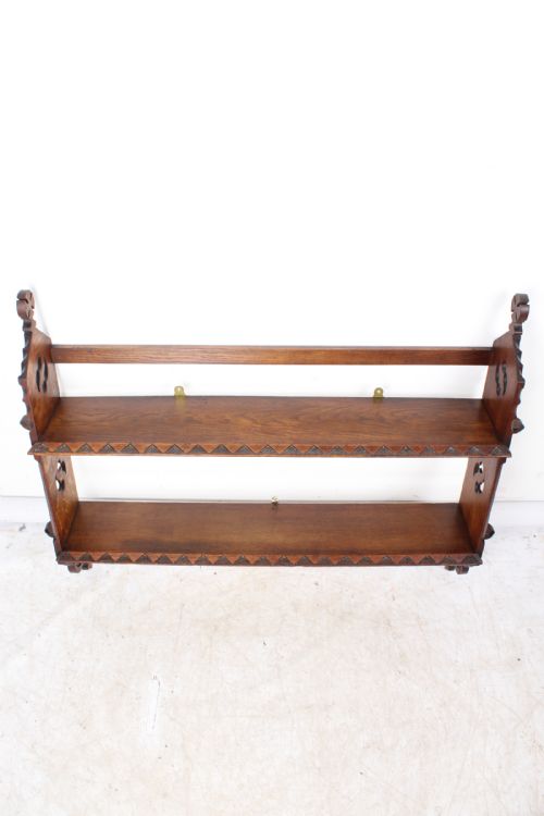 fig 1. Large Victorian Oak Gothic Revival Hanging Wall Shelves