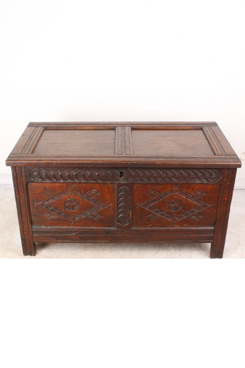 Small 17th Century Carved Oak Coffer