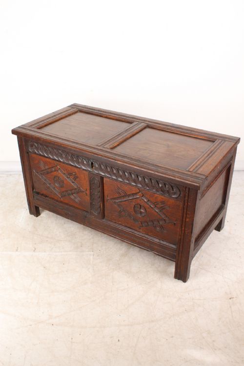 fig 1. Small 17th Century Carved Oak Coffer