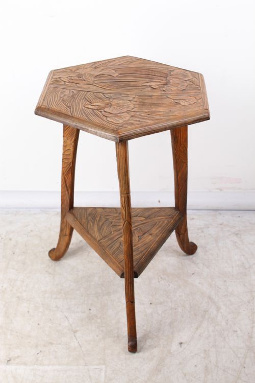 fig 1. Antique Liberty & Co Carved Japanese Lamp Table