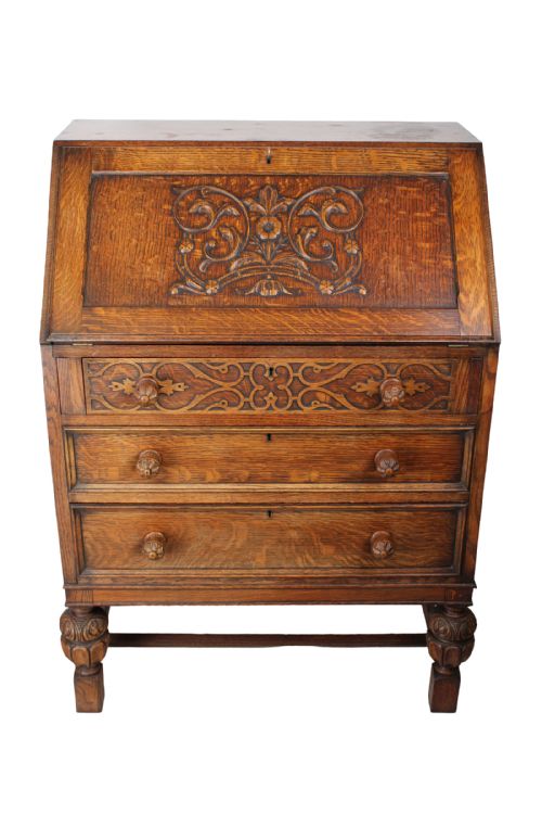 Small Edwardian Oak Bureau Desk