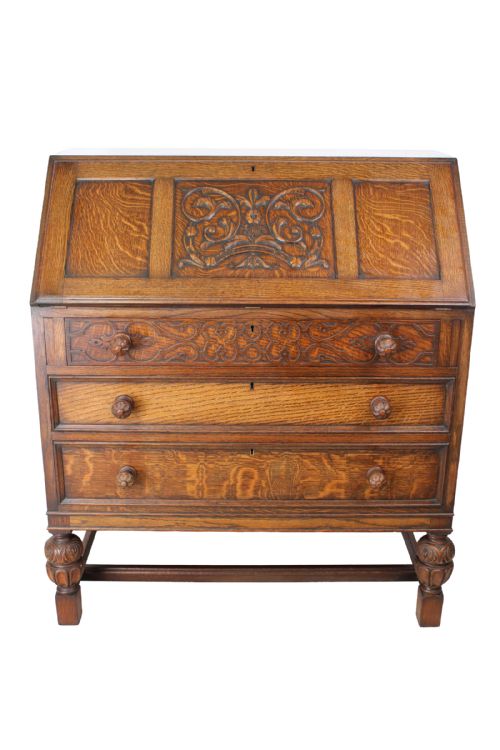 Edwardian Oak Bureau Desk