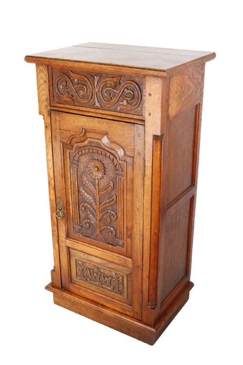 Tall Carved Oak Pedestal Cabinet