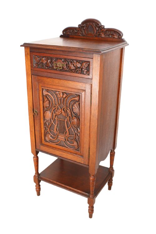 fig 1. Tall Victorian Carved Oak Pedestal Cabinet