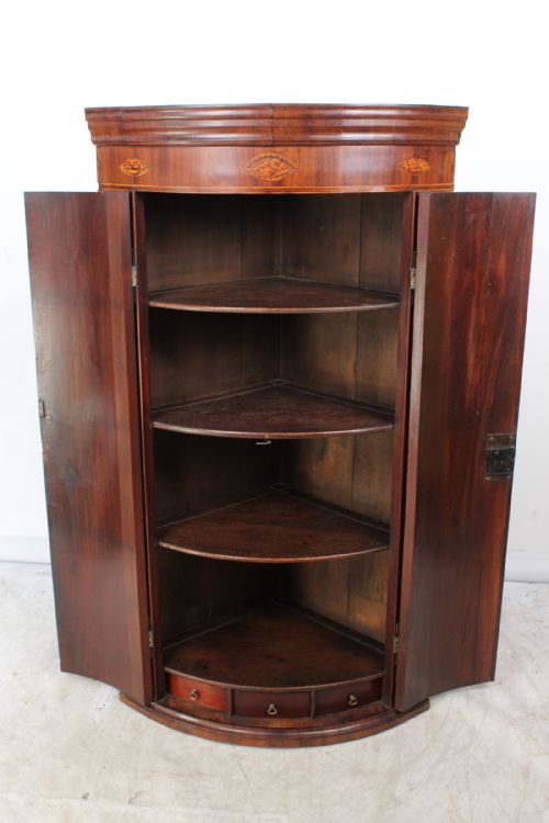 fig 1. Georgian Mahogany Bow Front Corner Cupboard with Spice Drawers