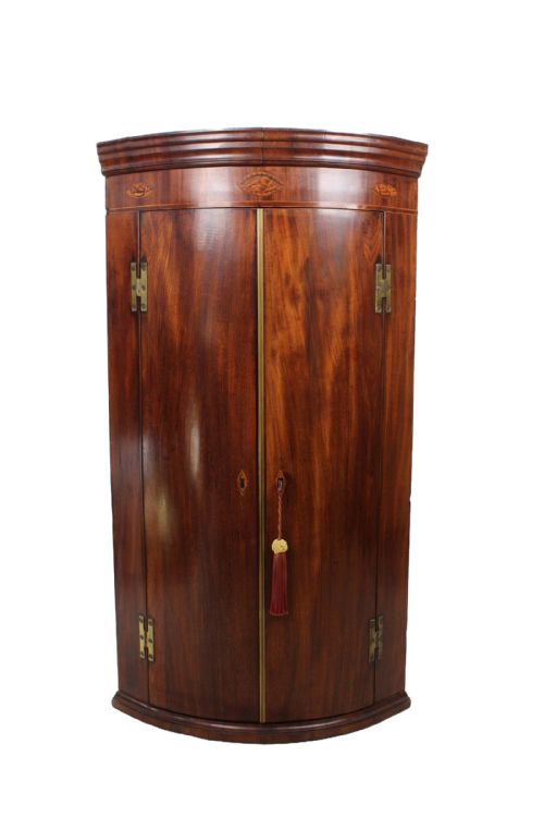 Georgian Mahogany Bow Front Corner Cupboard with Spice Drawers