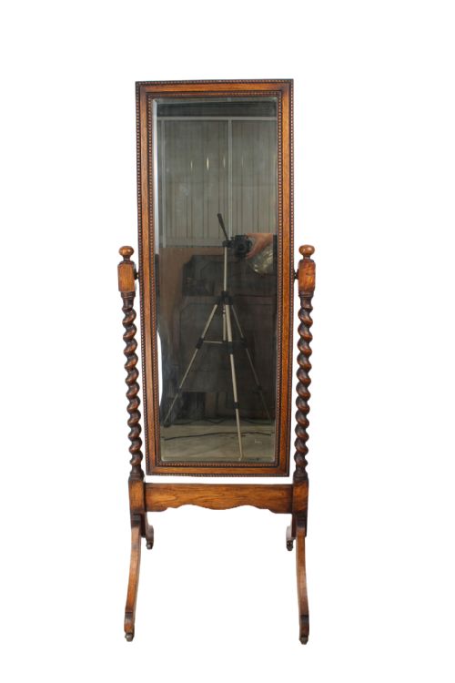 TALL EDWARDIAN OAK CHEVAL MIRROR
