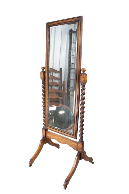 fig 1. Tall Edwardian Oak Cheval Mirror