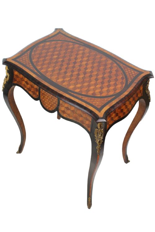 fig 1. Victorian Louis XV Revival Parquetry Inlaid Writing Table by JAS Shoolbred