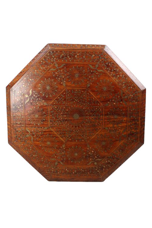 fig 1. Large Antique Anglo Indian Octagonal Inlaid Hoshiarpur Coffee Table