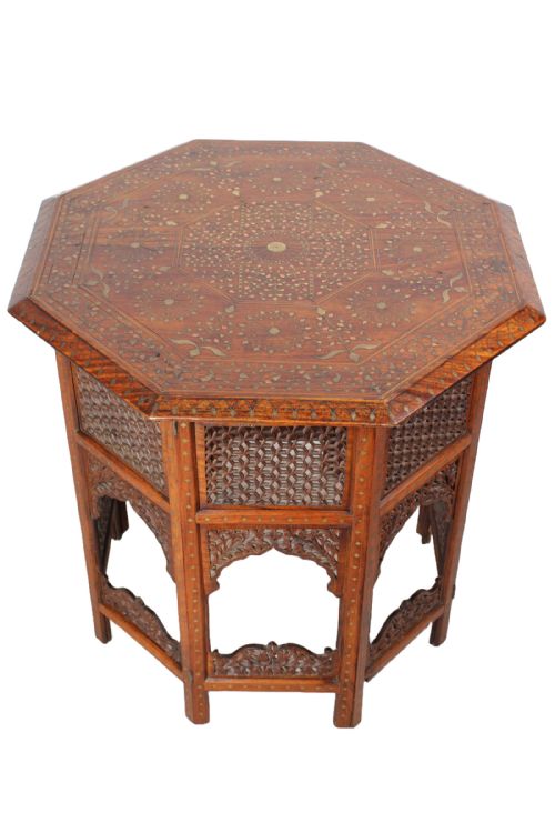 Large Antique Anglo Indian Octagonal Inlaid Hoshiarpur Coffee Table