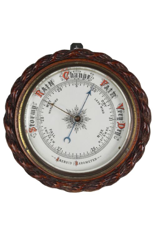 fig 1. Victorian Oak Circular Ships Aneroid Barometer