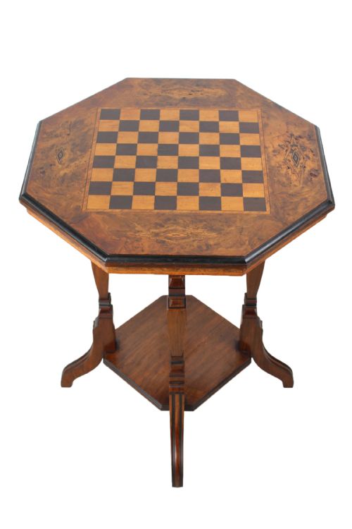 Small Victorian Burr Walnut Chess Top Table