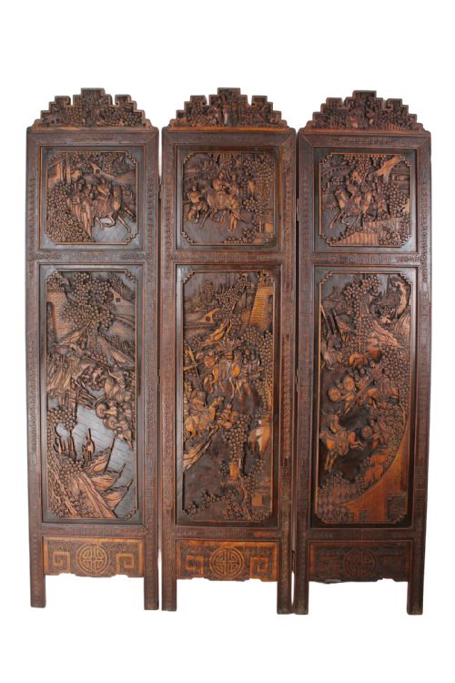 Chinese Art Deco Carved Privacy Screen Folding Room Divider