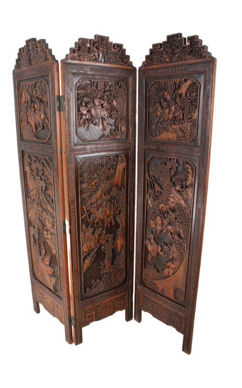 fig 1. Chinese Art Deco Carved Privacy Screen Folding Room Divider