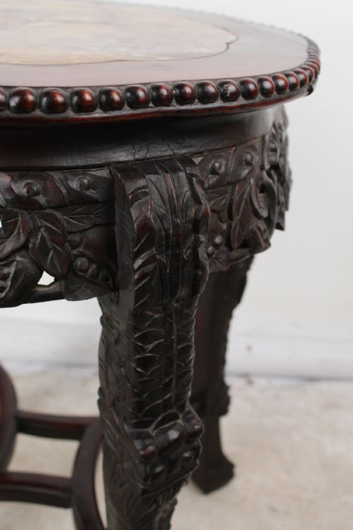 ANTIQUE CHINESE ROSEWOOD MARBLE TOP LAMP TABLE - ADDITIONAL PHOTO 4
