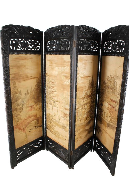 fig 1. Large Antique Japanese Folding Privacy Dressing Screen Room Divider