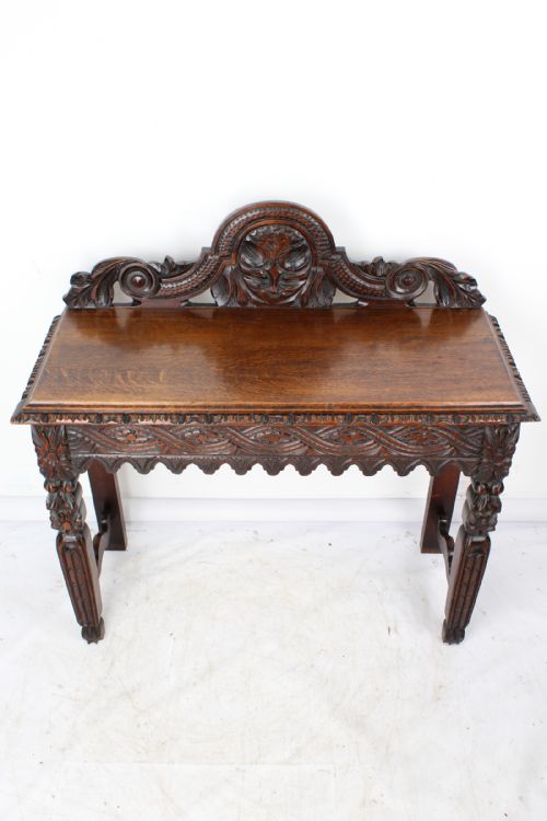 fig 1. Antique Victorian Gothic Oak Hall Table