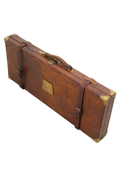 ANTIQUE OAK LEATHER DOUBLE GUN CASE WITH KEY - ADDITIONAL PHOTO 1