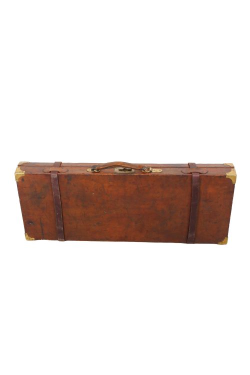 ANTIQUE OAK LEATHER DOUBLE GUN CASE WITH KEY - ADDITIONAL PHOTO 3