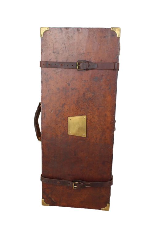 ANTIQUE OAK LEATHER DOUBLE GUN CASE WITH KEY - ADDITIONAL PHOTO 8