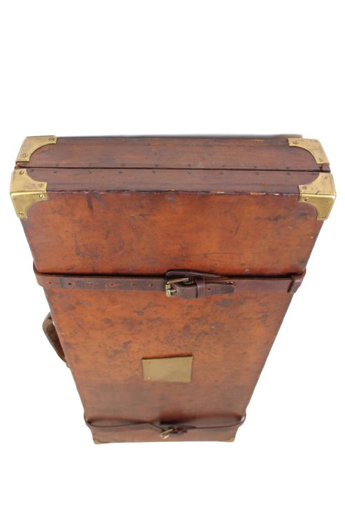 ANTIQUE OAK LEATHER DOUBLE GUN CASE WITH KEY - ADDITIONAL PHOTO 9