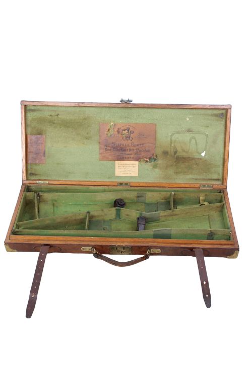 ANTIQUE OAK LEATHER DOUBLE GUN CASE WITH KEY - ADDITIONAL PHOTO 10