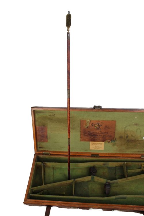 ANTIQUE OAK LEATHER DOUBLE GUN CASE WITH KEY - ADDITIONAL PHOTO 12