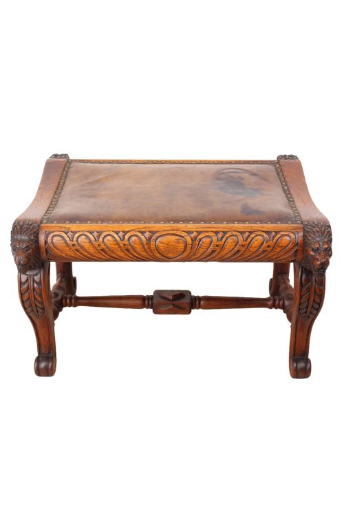 LARGE ANTIQUE EDWARDIAN LIONS HEAD CARVED OAK STOOL - ADDITIONAL PHOTO 1
