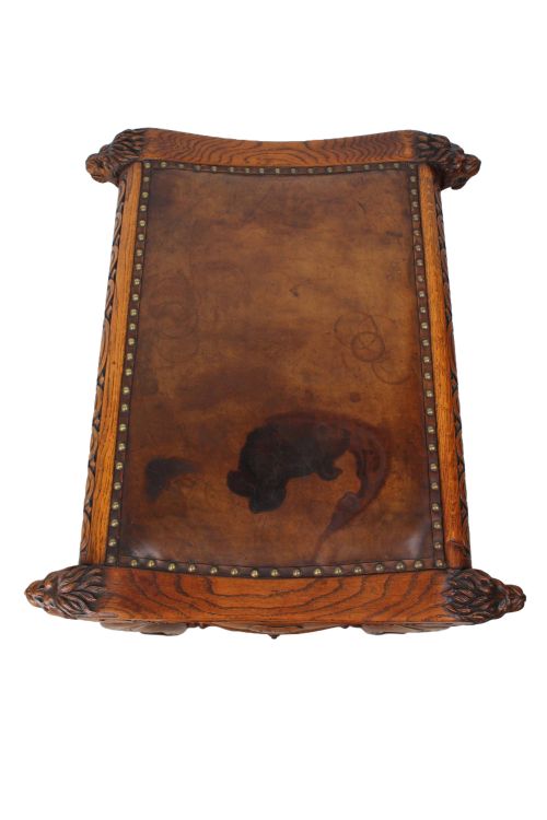 LARGE ANTIQUE EDWARDIAN LIONS HEAD CARVED OAK STOOL - ADDITIONAL PHOTO 2