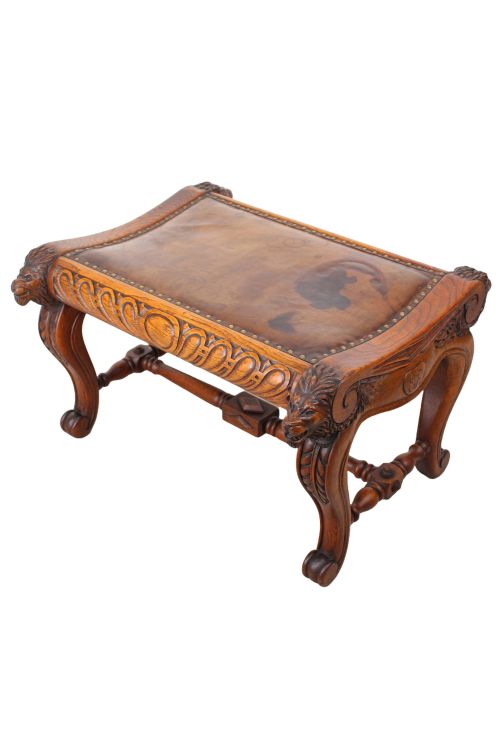 LARGE ANTIQUE EDWARDIAN LIONS HEAD CARVED OAK STOOL - ADDITIONAL PHOTO 3