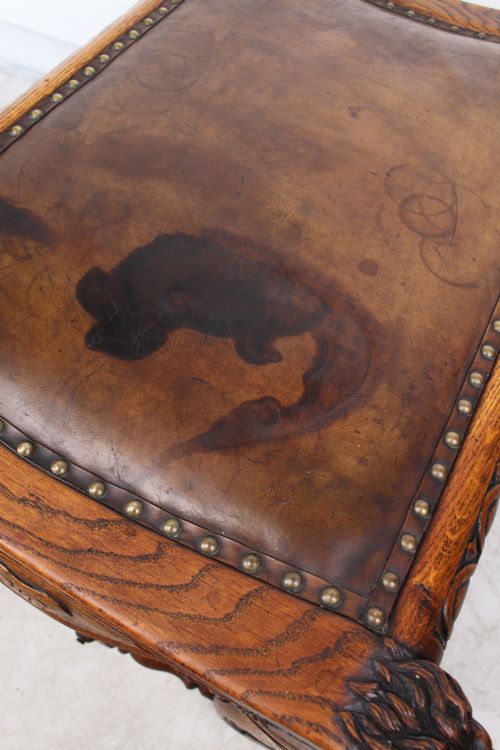 LARGE ANTIQUE EDWARDIAN LIONS HEAD CARVED OAK STOOL - ADDITIONAL PHOTO 5