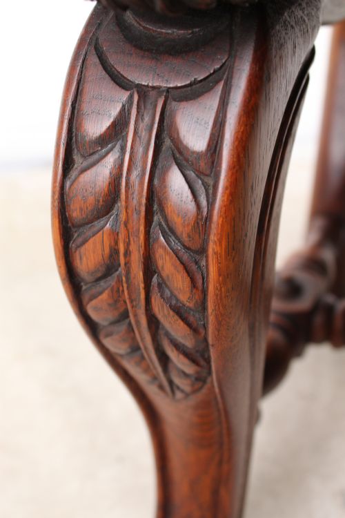 LARGE ANTIQUE EDWARDIAN LIONS HEAD CARVED OAK STOOL - ADDITIONAL PHOTO 9