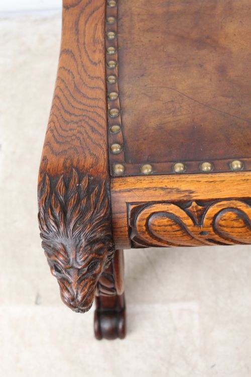 LARGE ANTIQUE EDWARDIAN LIONS HEAD CARVED OAK STOOL - ADDITIONAL PHOTO 11