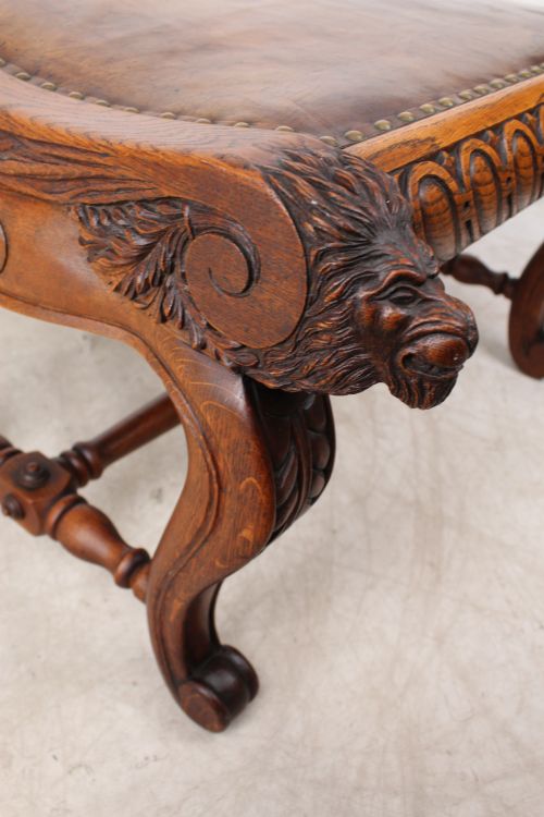 LARGE ANTIQUE EDWARDIAN LIONS HEAD CARVED OAK STOOL - ADDITIONAL PHOTO 14