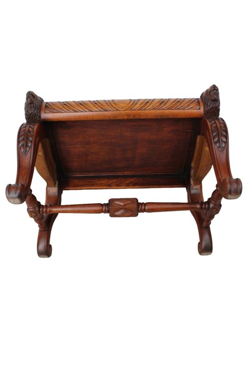 LARGE ANTIQUE EDWARDIAN LIONS HEAD CARVED OAK STOOL - ADDITIONAL PHOTO 16