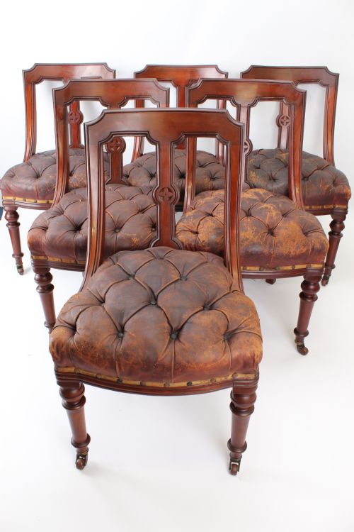 fig 1. Set 6 Victorian Buttoned Leather Dining Chairs