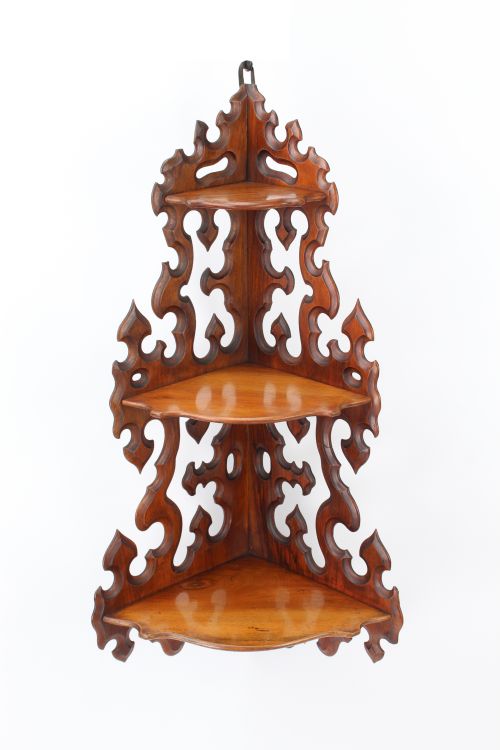 Victorian Carved Walnut Hanging Corner Shelf