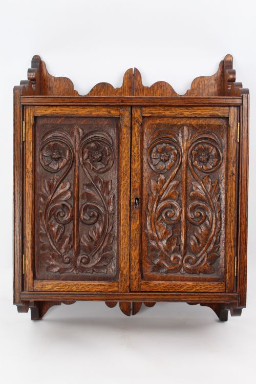 Victorian Carved Oak Hanging Cupboard Wall Cabinet