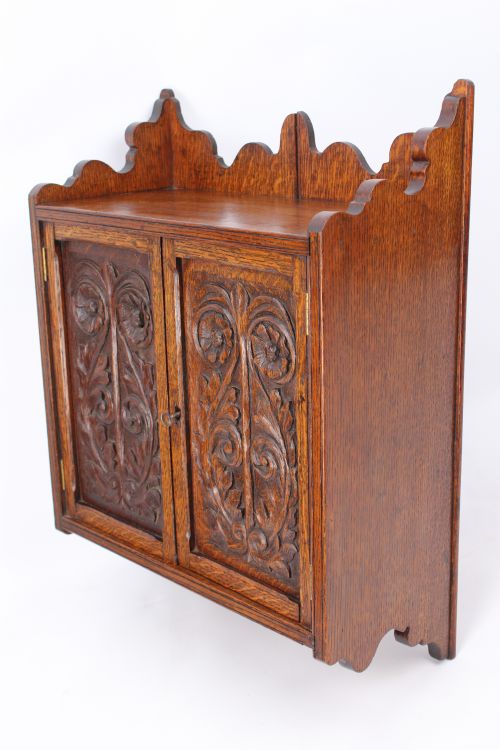 fig 1. Victorian Carved Oak Hanging Cupboard Wall Cabinet